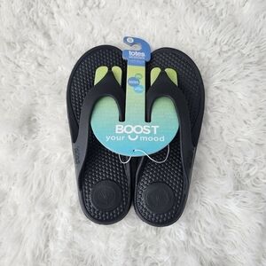 Totes Boost Your Mood. Bounce Toe Post Mens Sandals. Black. Size 12. New.